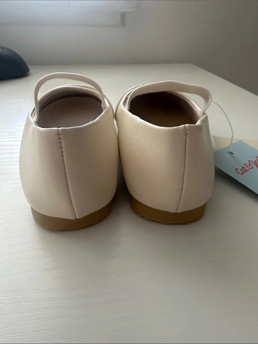 Girls Cream Mary Jane Flats with Gold Studs